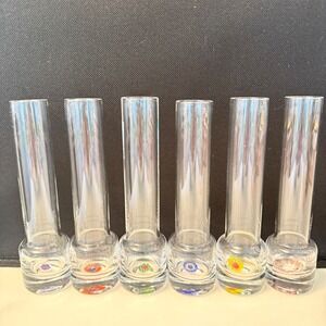 6 Millefiori Murano Style Shot Glasses Floral Bud Vase Flower Propagation 5.75"